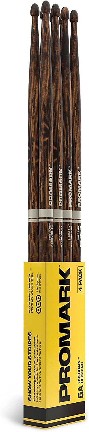 ProMark Drum Sticks - 5A Drumsticks - FireGrain Rebound - Made from Hickory Wood - Drum Accessories - Acorn Tip Drum Sticks - Drum Sticks Set of 4 Pairs