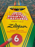 Zildjian x Crayola Pack, 6 Kids Drumsticks with Practice Pad