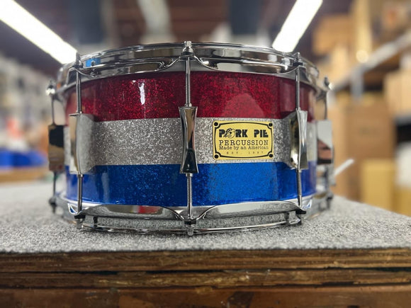 Pork Pie Percussion Limited Edition 6.5x14” Red White And Blue 4th of July Maple Snare Drum