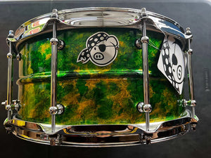 Pork Pie 6.5" x 14" Aluminum Snare Drum - Alcohol Ink Green