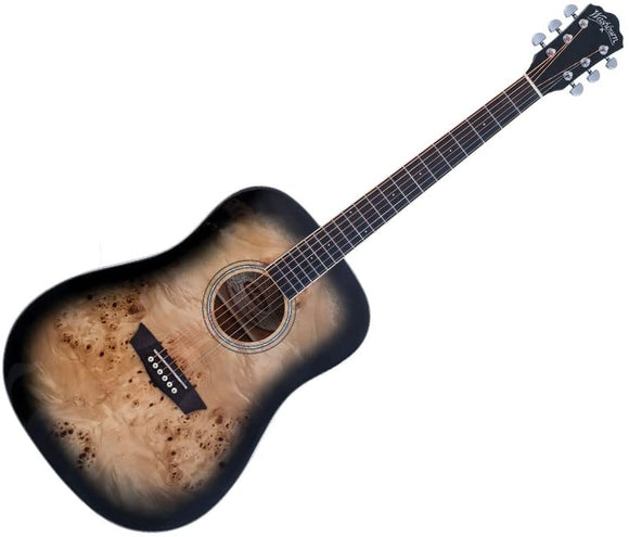Washburn Deep Forest Burl Dreadnought Acoustic Electric Guitar Siris/Black Fade Gloss - DFBDB-U