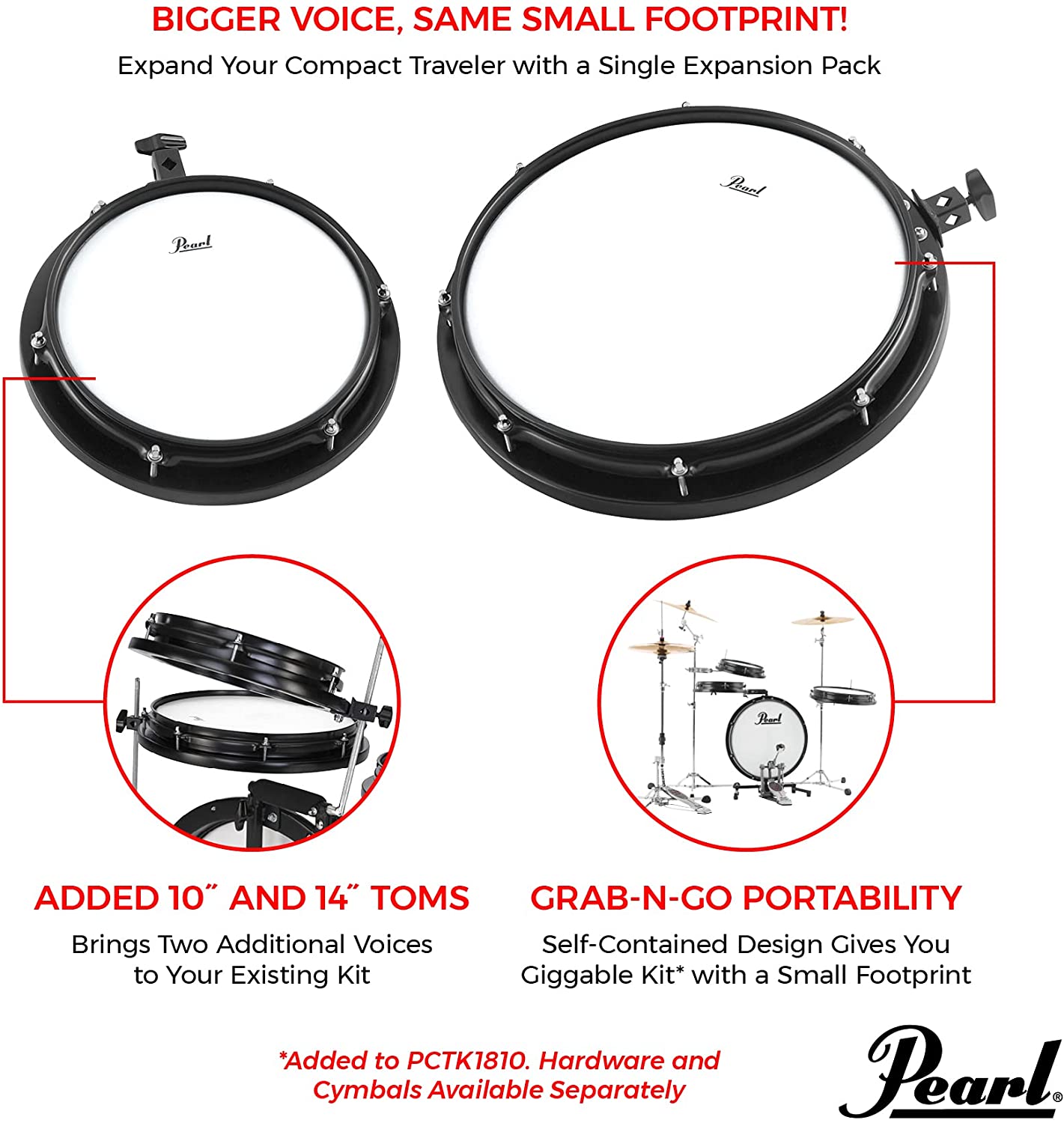 Pearl Compact Traveler Drum Set Rack Tom (PCTK1014) – Mugan Music