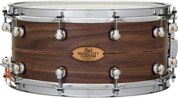 Pearl Music City Custom Solid Walnut Snare Drum - 14 x 6.5 inch - Kingwood Center Inlay