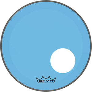 Remo Powerstroke P3 Colortone Bass Drumhead, 18", 5" Offset Hole (Blue, Orange, Green)