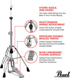 Pearl H930 Double-Braced Hi-Hat Stand with Longboard Swiveling Footplate, Adjustable Precision Spring Dial, and Heavy Double-Braced Tripod Base