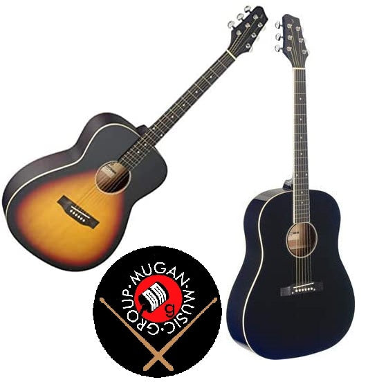 Stagg 6 String Acoustic Guitar, Right - Black / Sunburst